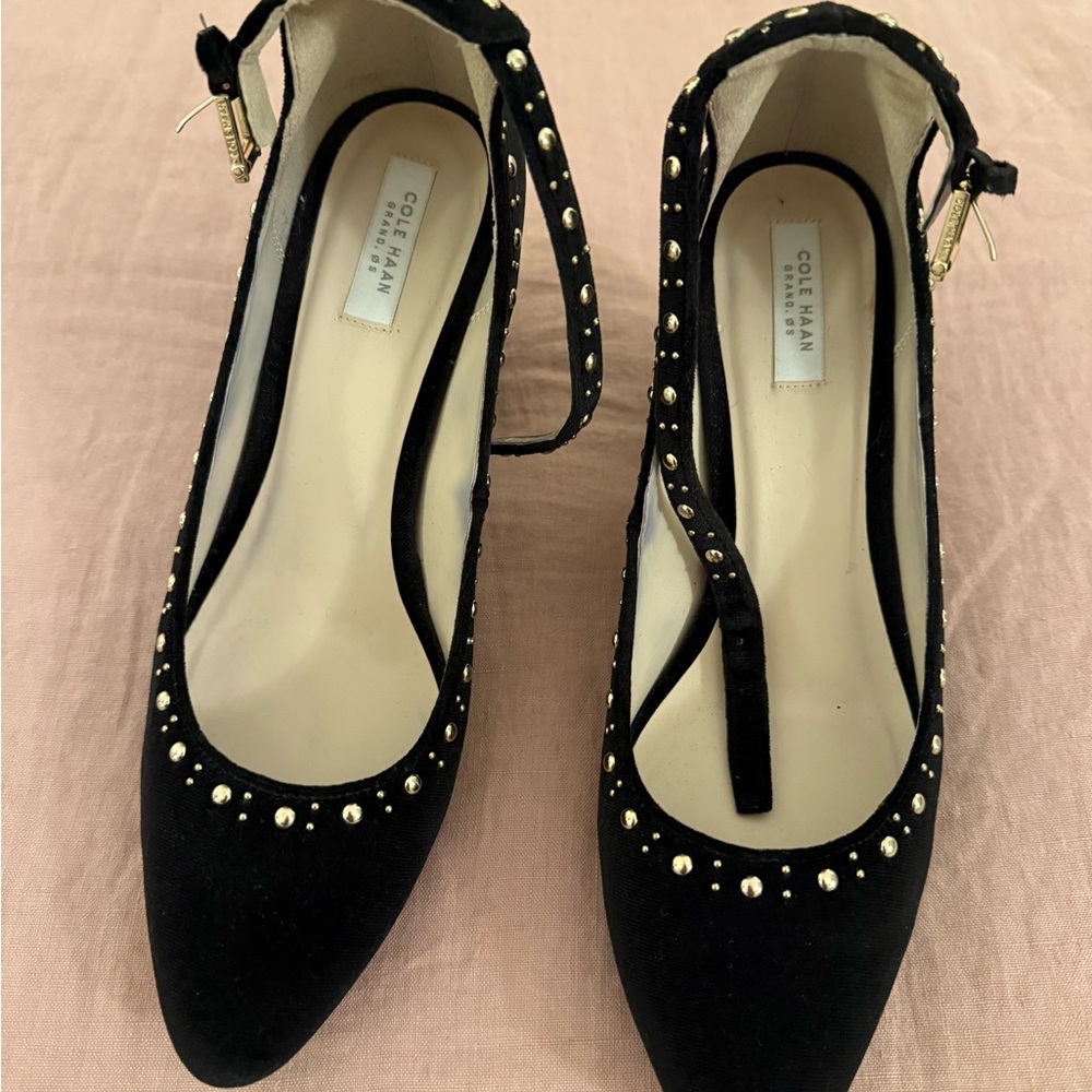 Cole Haan Black Heels with Gold Accents